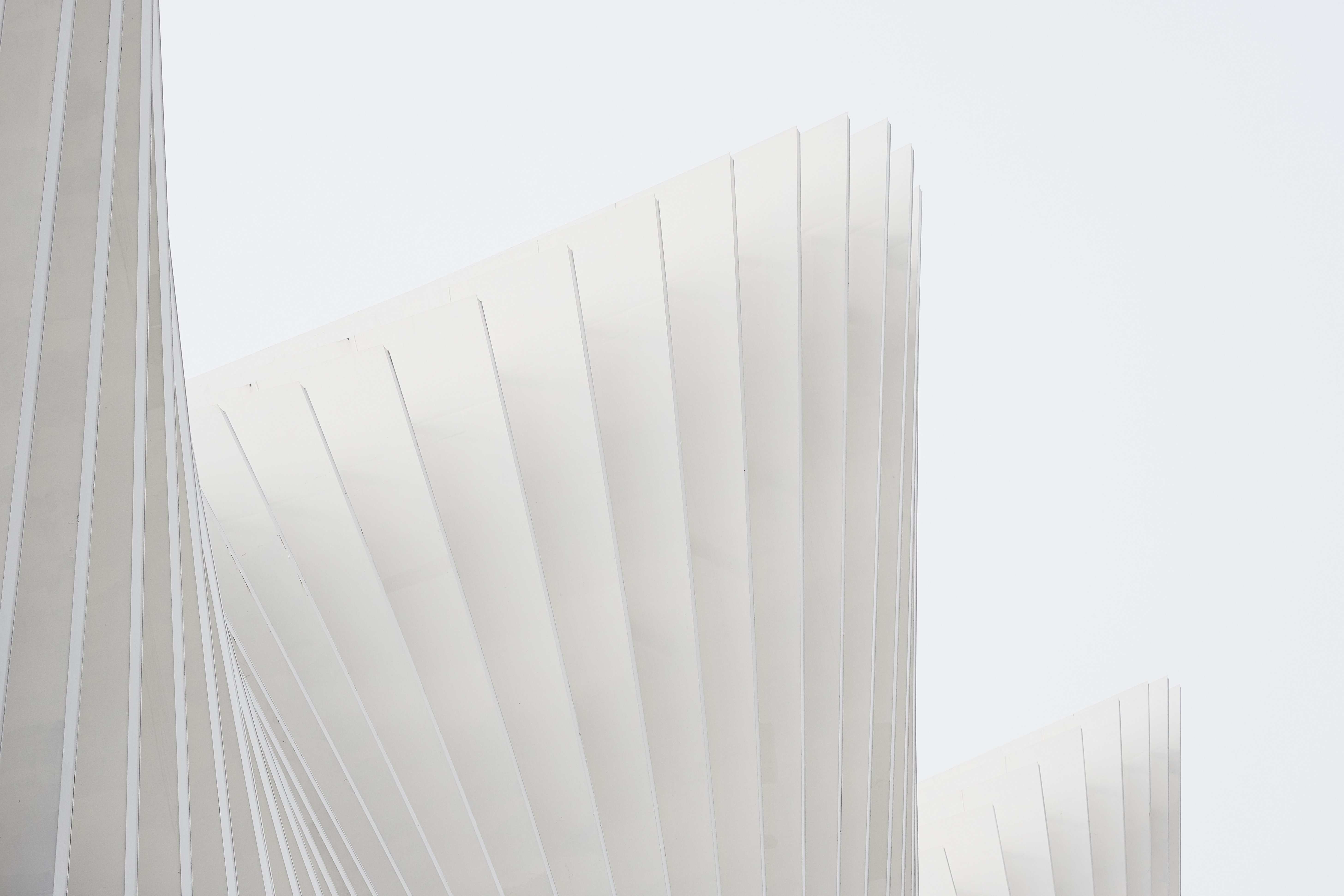 horizontal-shot-abstract-buildings-with-white-metallic-ribs-glass-windows